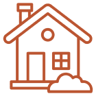 House icon with chimney and bush