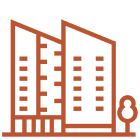 Minimalist building and tree graphic